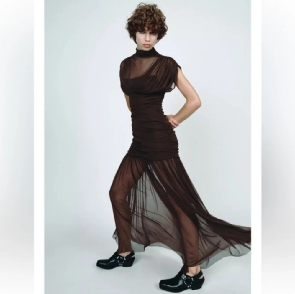 Zara COMBINATION DRAPED MAXI DRESS SIZE S - Picture 16 of 16